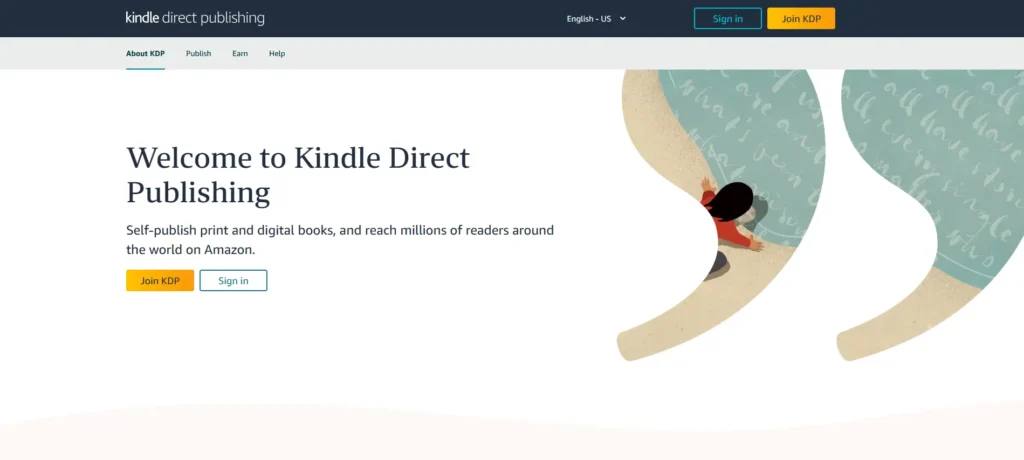 Image of a website header of Kindle Direct Publishing